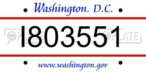 I803551 District Of Columbia License Plate