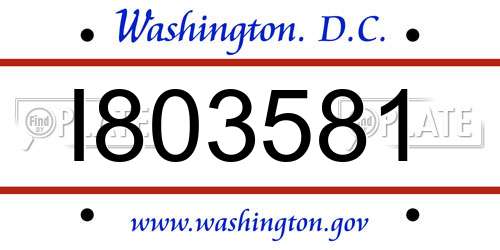 I803581 District Of Columbia License Plate