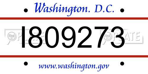 I809273 District Of Columbia License Plate