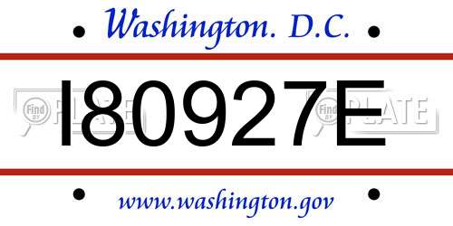 I80927E District Of Columbia License Plate