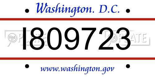 I809723 District Of Columbia License Plate