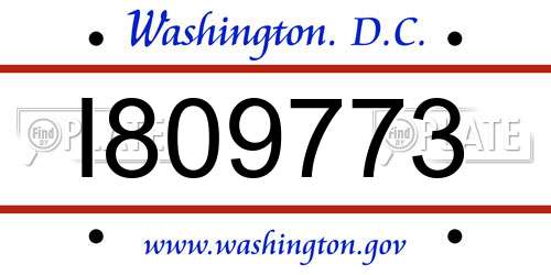 I809773 District Of Columbia License Plate