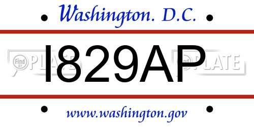 I829AP District Of Columbia License Plate