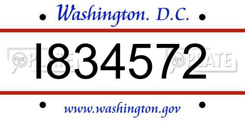 I834572 District Of Columbia License Plate