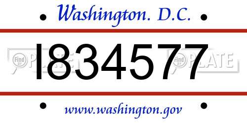 I834577 District Of Columbia License Plate