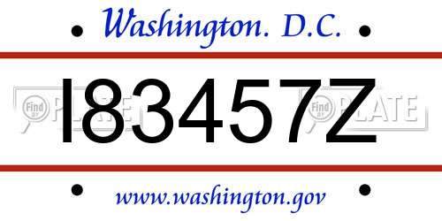 I83457Z District Of Columbia License Plate