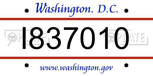 I837010 District Of Columbia License Plate
