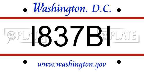 I837BI District Of Columbia License Plate