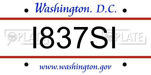 I837SI District Of Columbia License Plate