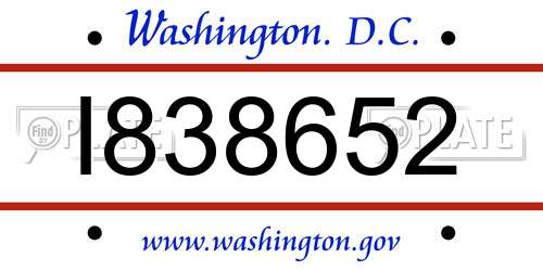 I838652 District Of Columbia License Plate