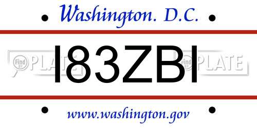 I83ZBI District Of Columbia License Plate