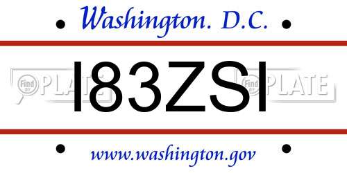 I83ZSI District Of Columbia License Plate