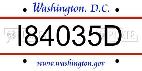 I84035D District Of Columbia License Plate