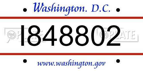 I848802 District Of Columbia License Plate