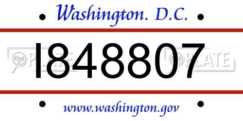I848807 District Of Columbia License Plate