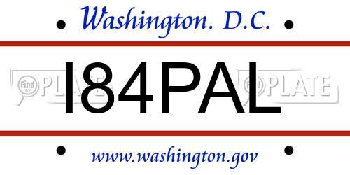 I84PAL District Of Columbia License Plate