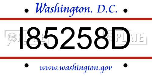 I85258D District Of Columbia License Plate