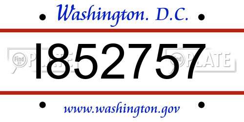 I852757 District Of Columbia License Plate