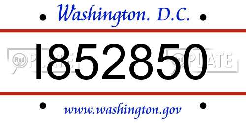 I852850 District Of Columbia License Plate