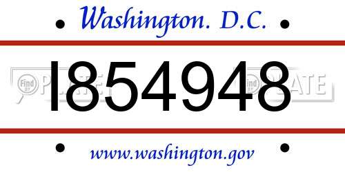 I854948 District Of Columbia License Plate