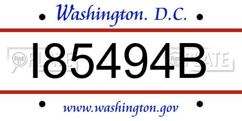 I85494B District Of Columbia License Plate