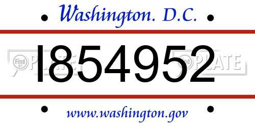 I854952 District Of Columbia License Plate