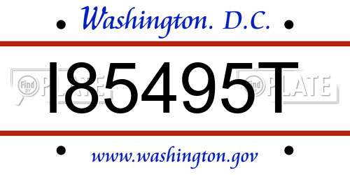 I85495T District Of Columbia License Plate