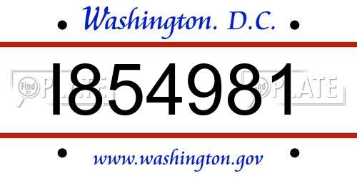 I854981 District Of Columbia License Plate