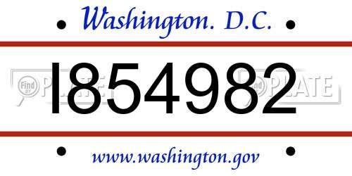 I854982 District Of Columbia License Plate