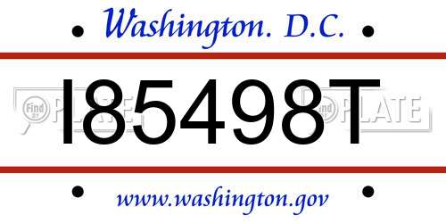 I85498T District Of Columbia License Plate