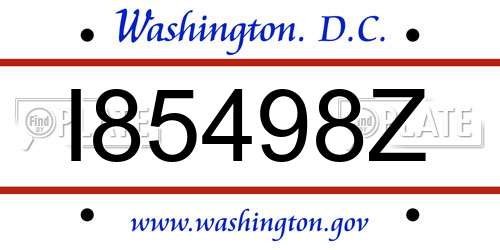 I85498Z District Of Columbia License Plate
