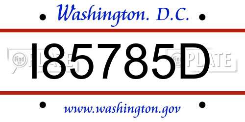 I85785D District Of Columbia License Plate