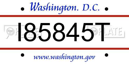 I85845T District Of Columbia License Plate