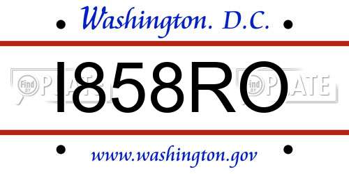 I858RO District Of Columbia License Plate