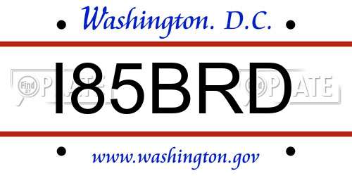 I85BRD District Of Columbia License Plate