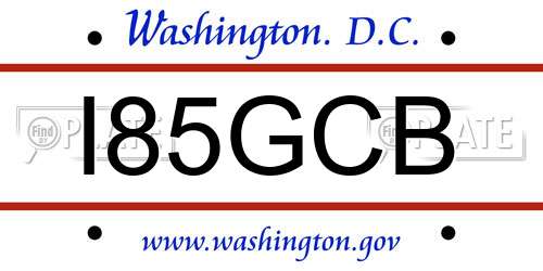 I85GCB District Of Columbia License Plate
