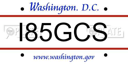 I85GCS District Of Columbia License Plate