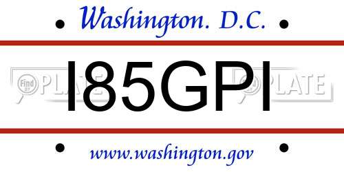 I85GPI District Of Columbia License Plate