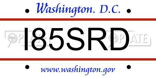 I85SRD District Of Columbia License Plate