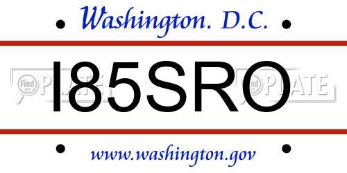 I85SRO District Of Columbia License Plate