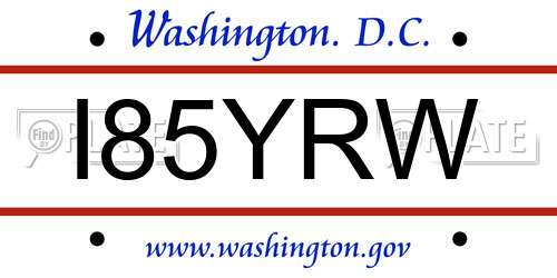 I85YRW District Of Columbia License Plate