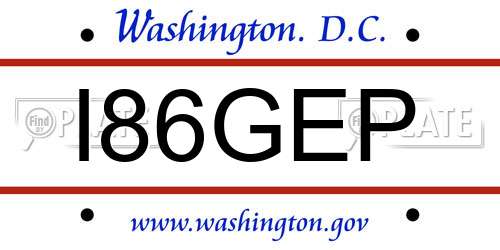 I86GEP District Of Columbia License Plate