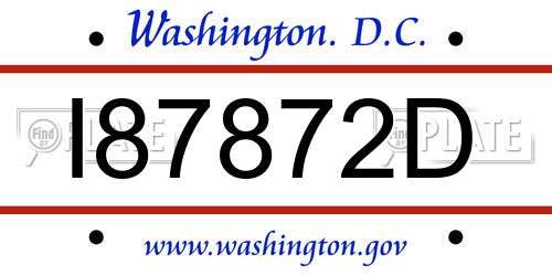 I87872D District Of Columbia License Plate