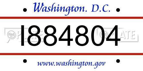I884804 District Of Columbia License Plate