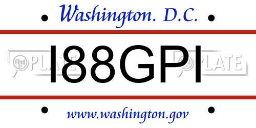 I88GPI District Of Columbia License Plate