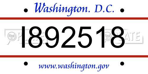 I892518 District Of Columbia License Plate