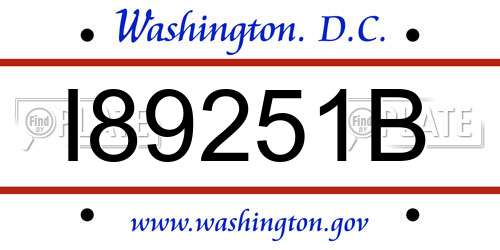 I89251B District Of Columbia License Plate
