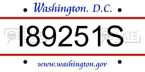 I89251S District Of Columbia License Plate