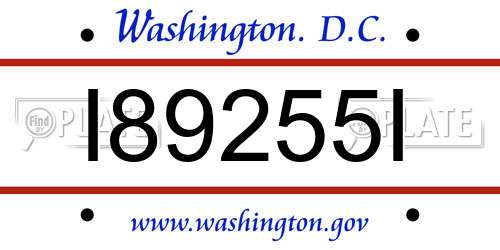 I89255I District Of Columbia License Plate