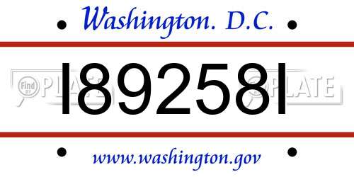 I89258I District Of Columbia License Plate